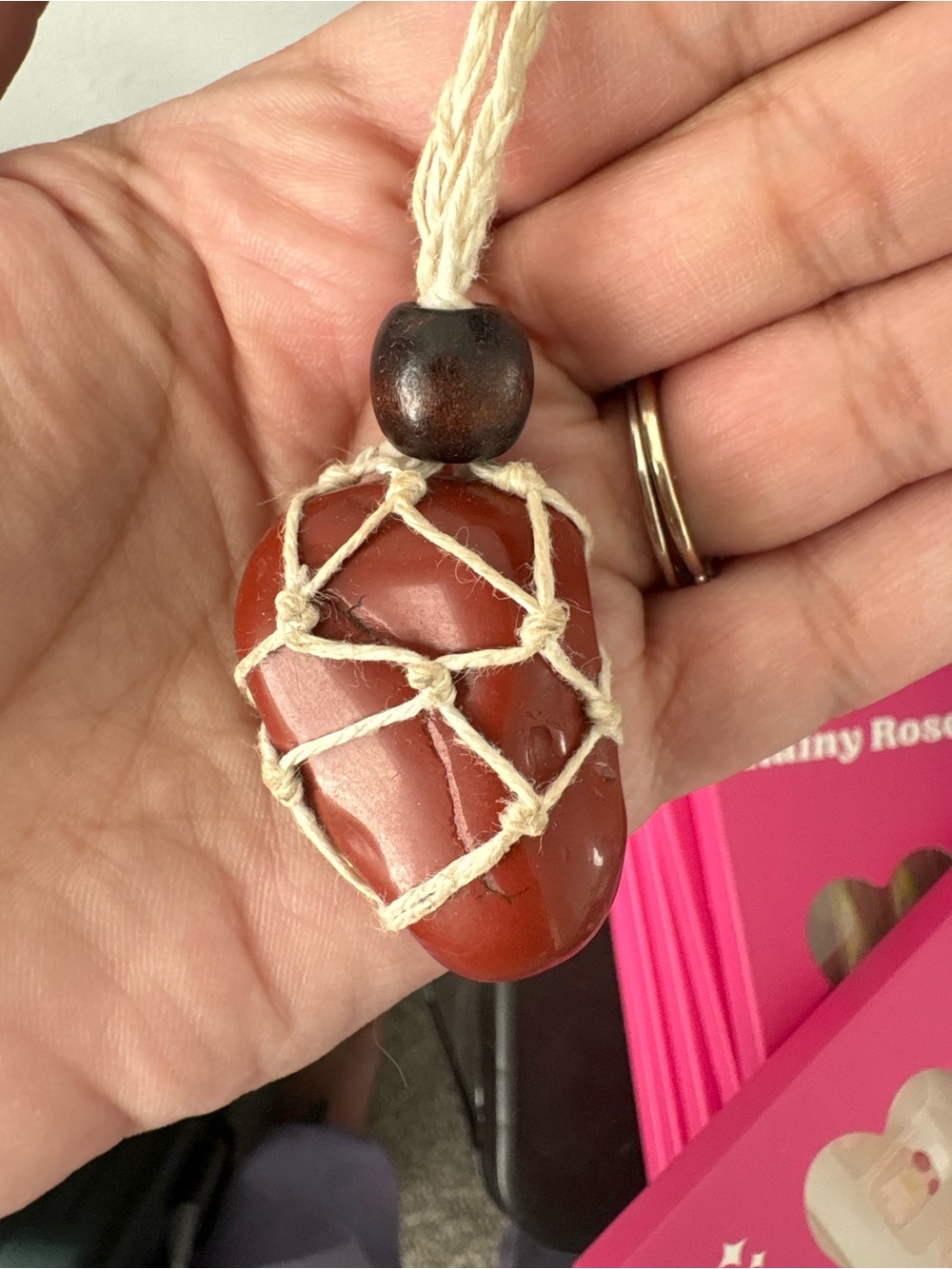 Handcrafted Red Jasper Pendant Necklace with wrapped in adjustable hemp cord